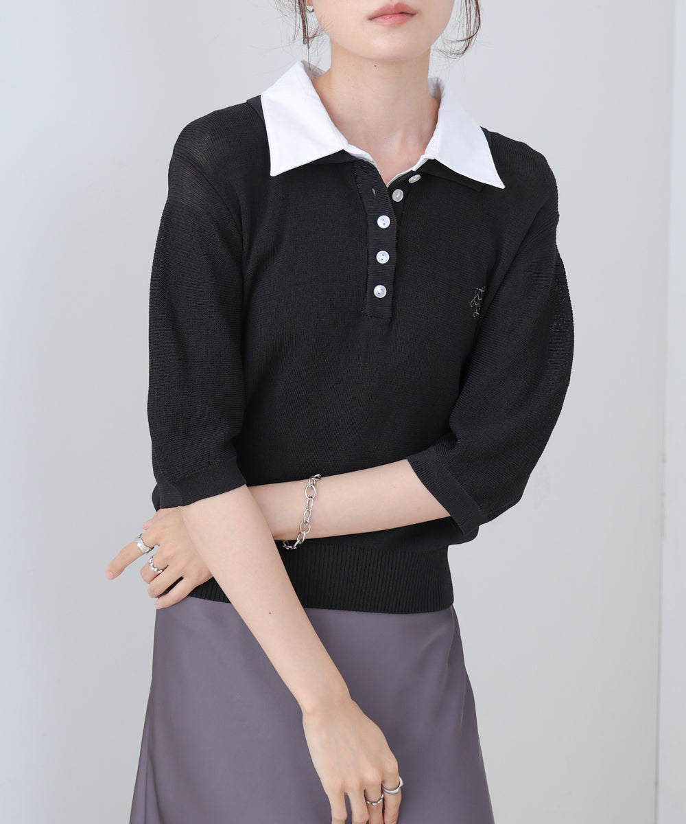 ダブルカラー衿付きポロニット