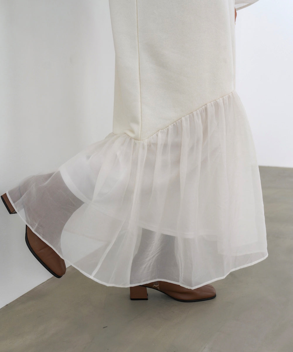 オーガンジー切替スウェットワンピース