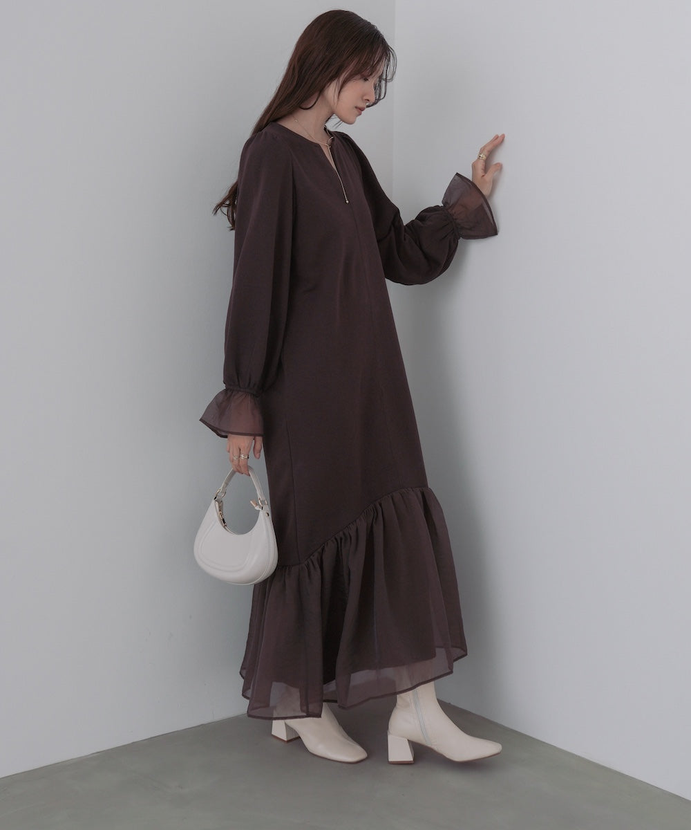 オーガンジー切替スウェットワンピース