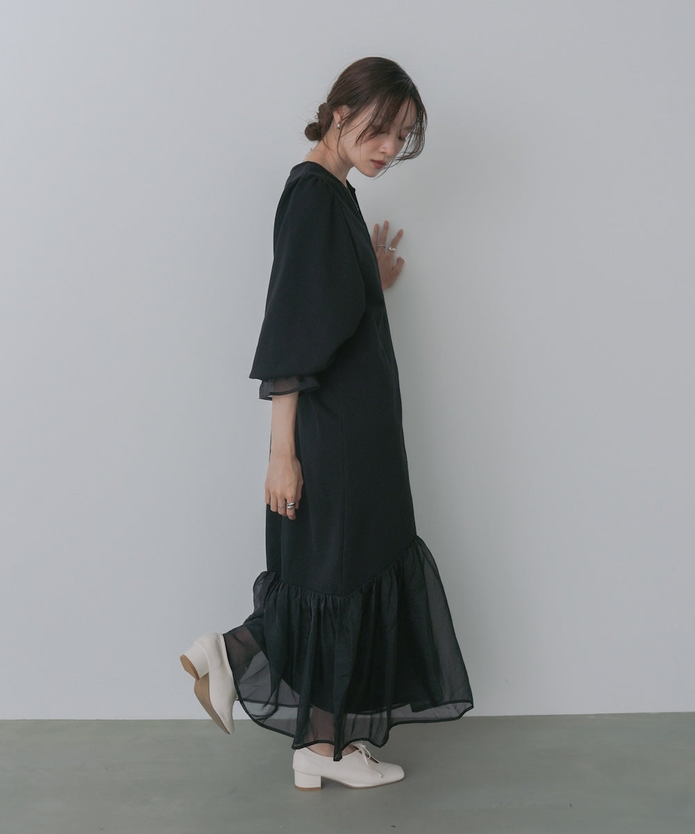 オーガンジー切替スウェットワンピース