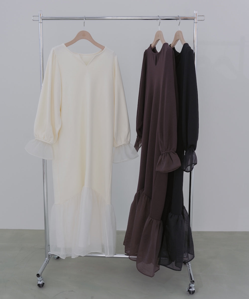 オーガンジー切替スウェットワンピース