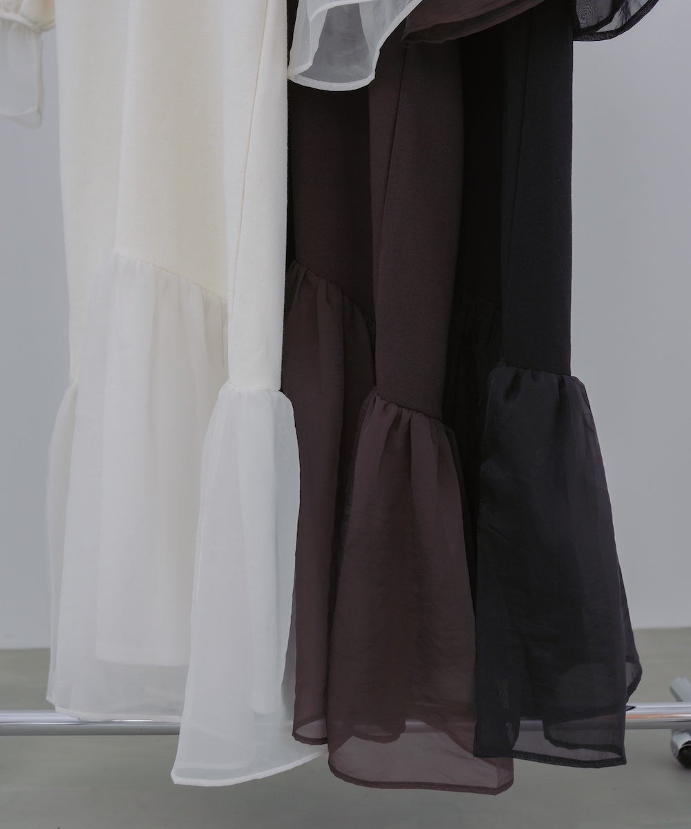 オーガンジー切替スウェットワンピース