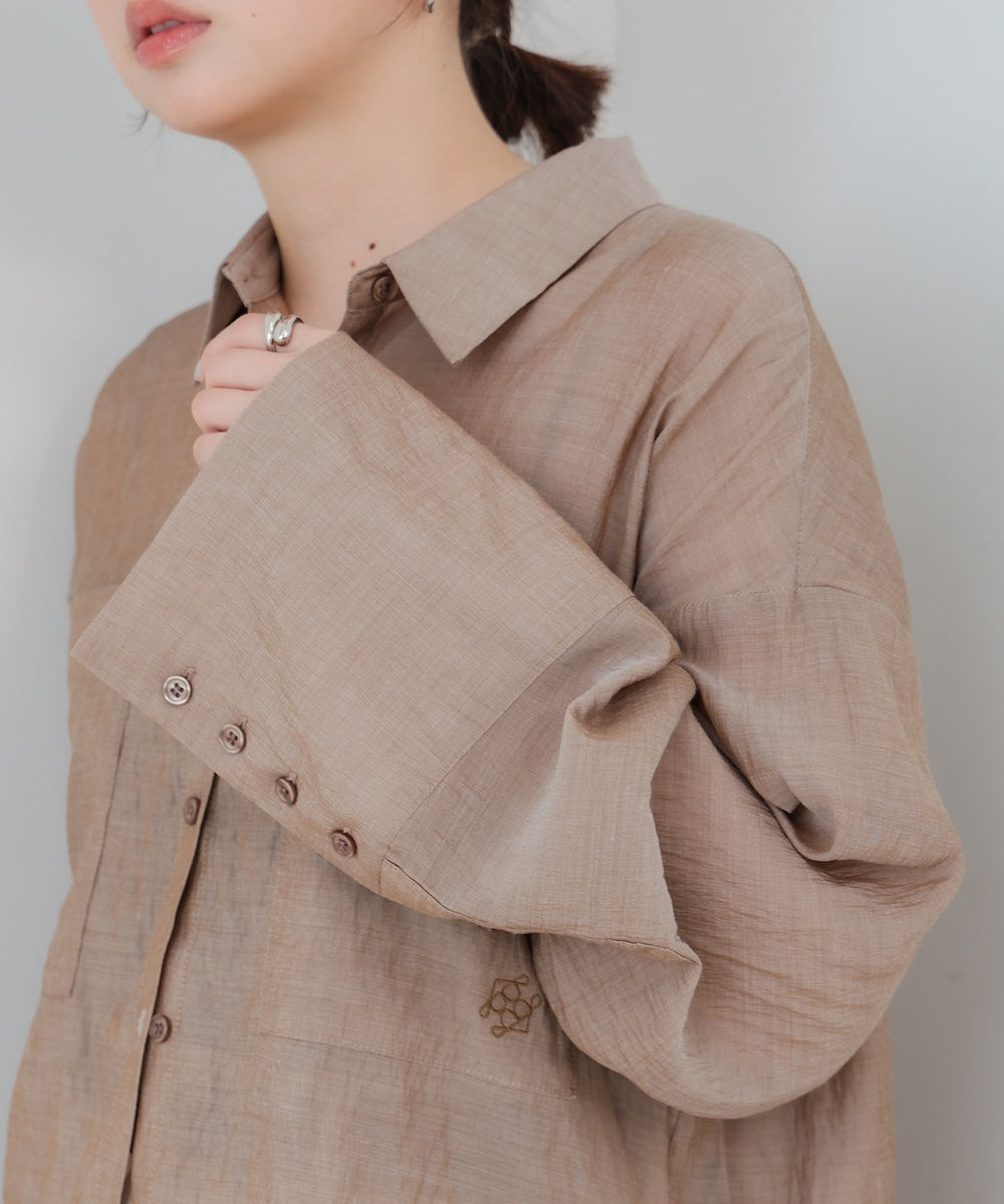 ワイドカフスワンポイント刺繍シアーシャツ