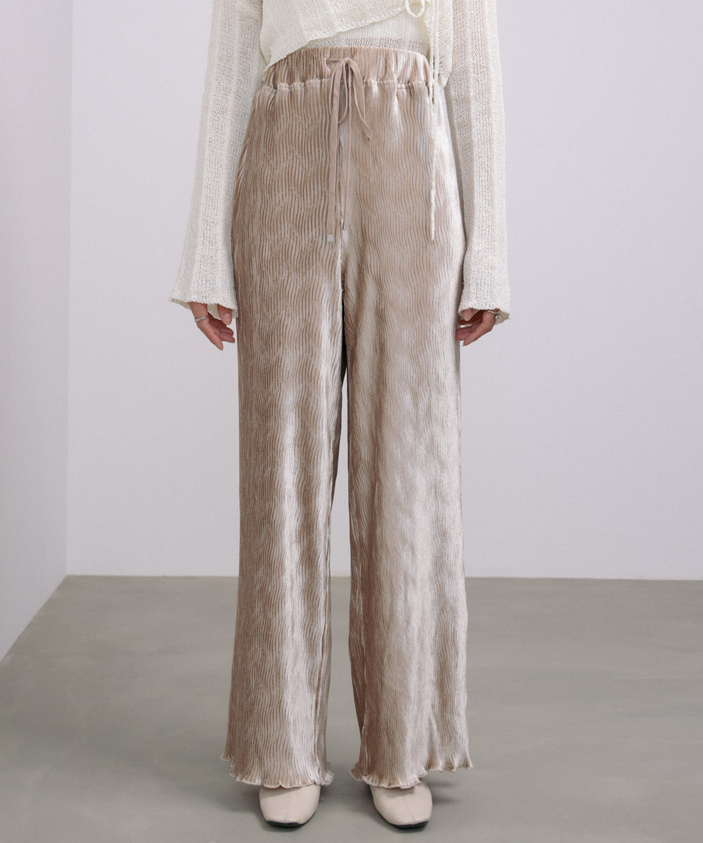 ベロアウェーブプリーツイージーパンツ