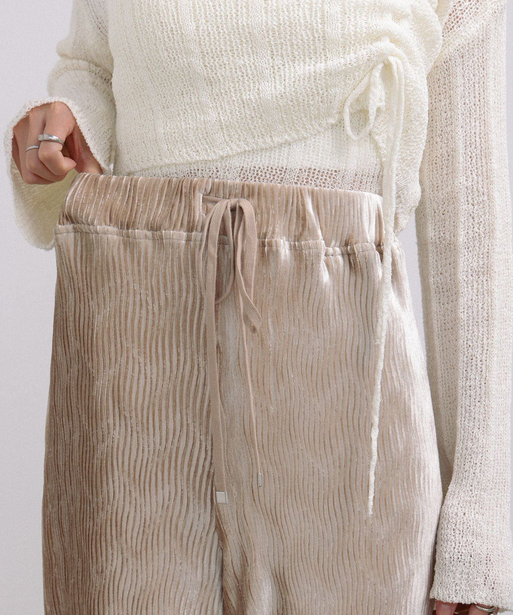 ベロアウェーブプリーツイージーパンツ