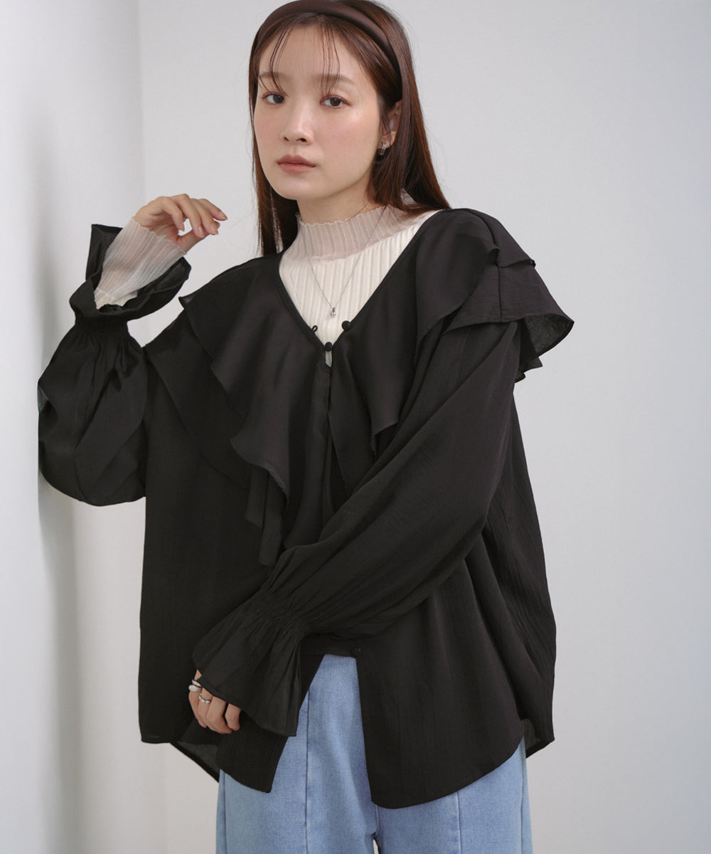 ダブルラッフルカラーブラウス