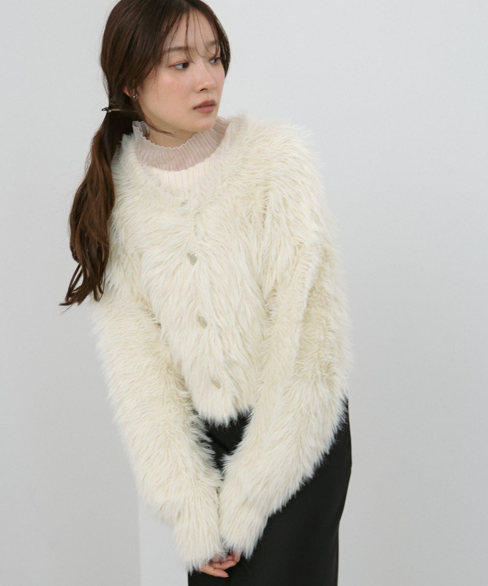 【選べる着丈】前後2WAYハートボタンシャギーニットカーディガン