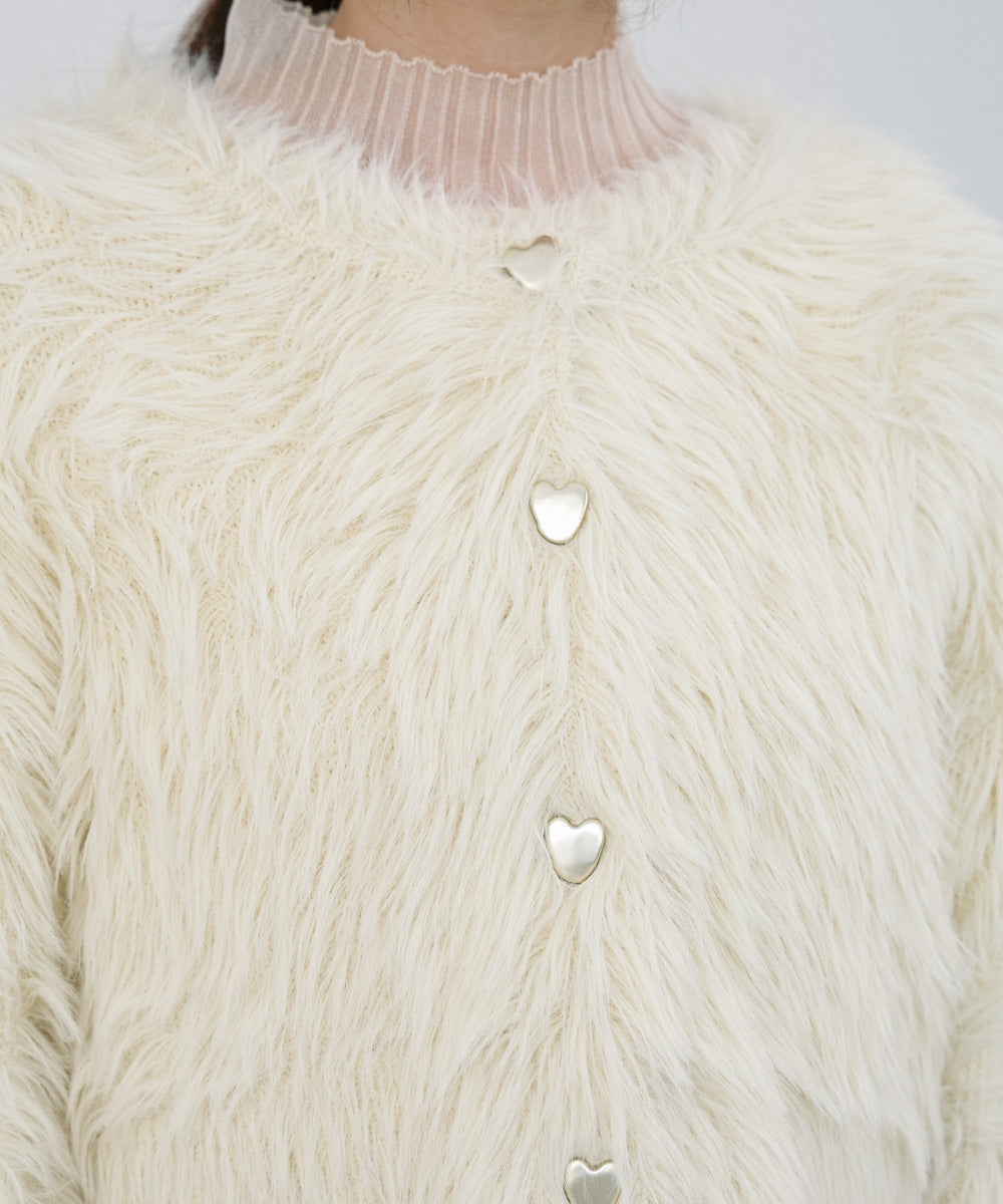 【選べる着丈】前後2WAYハートボタンシャギーニットカーディガン