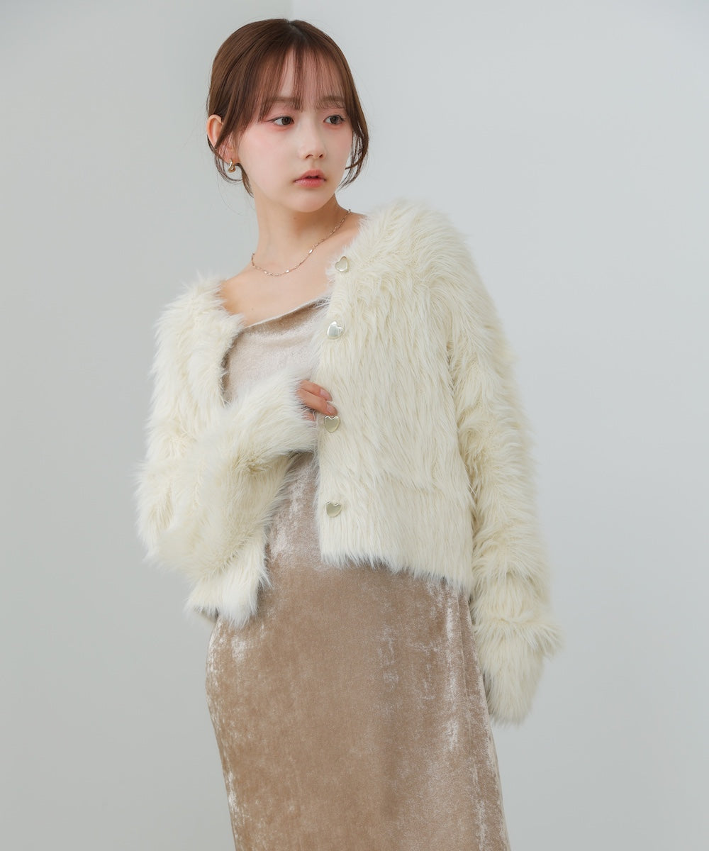 【選べる着丈】前後2WAYハートボタンシャギーニットカーディガン