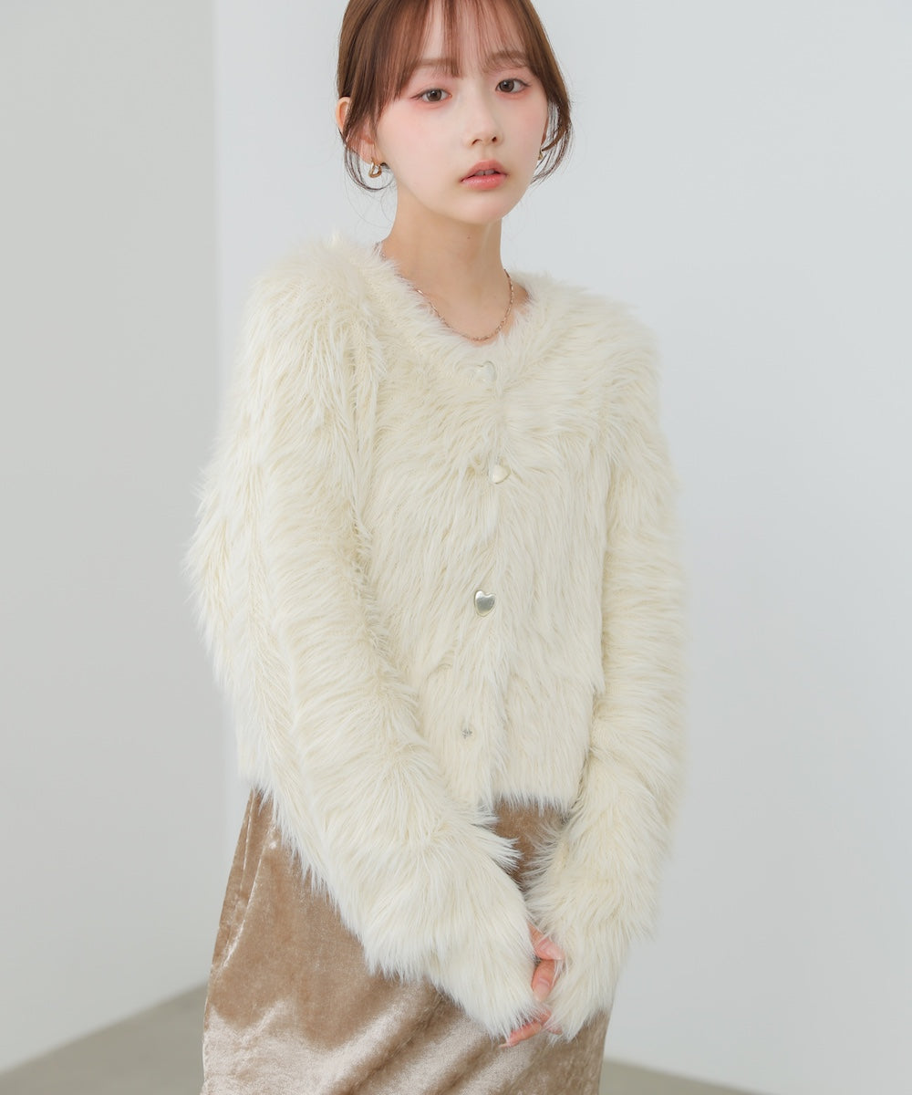 【選べる着丈】前後2WAYハートボタンシャギーニットカーディガン