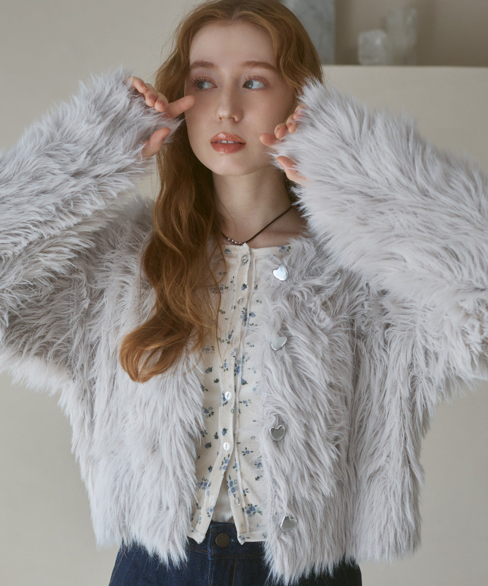 【選べる着丈】前後2WAYハートボタンシャギーニットカーディガン