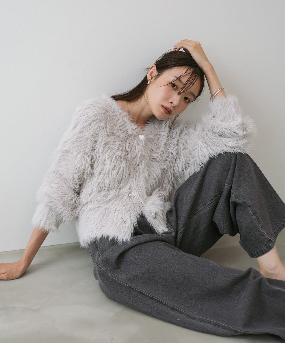 【選べる着丈】前後2WAYハートボタンシャギーニットカーディガン