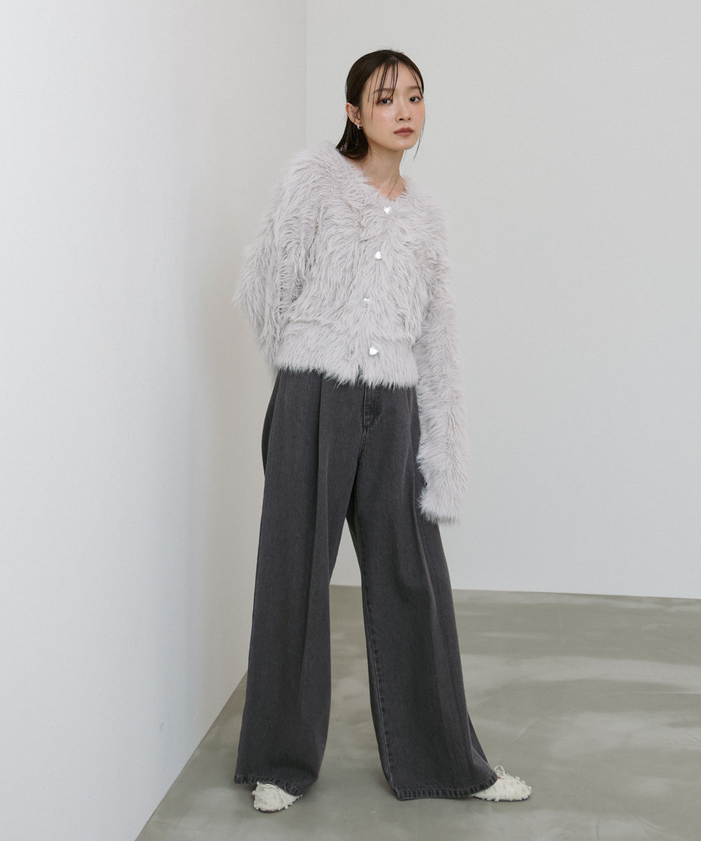 【選べる着丈】前後2WAYハートボタンシャギーニットカーディガン