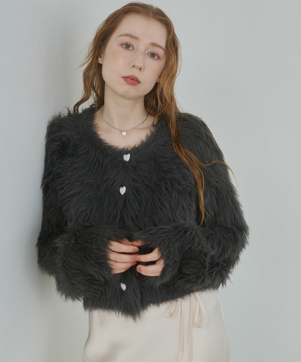 【選べる着丈】前後2WAYハートボタンシャギーニットカーディガン