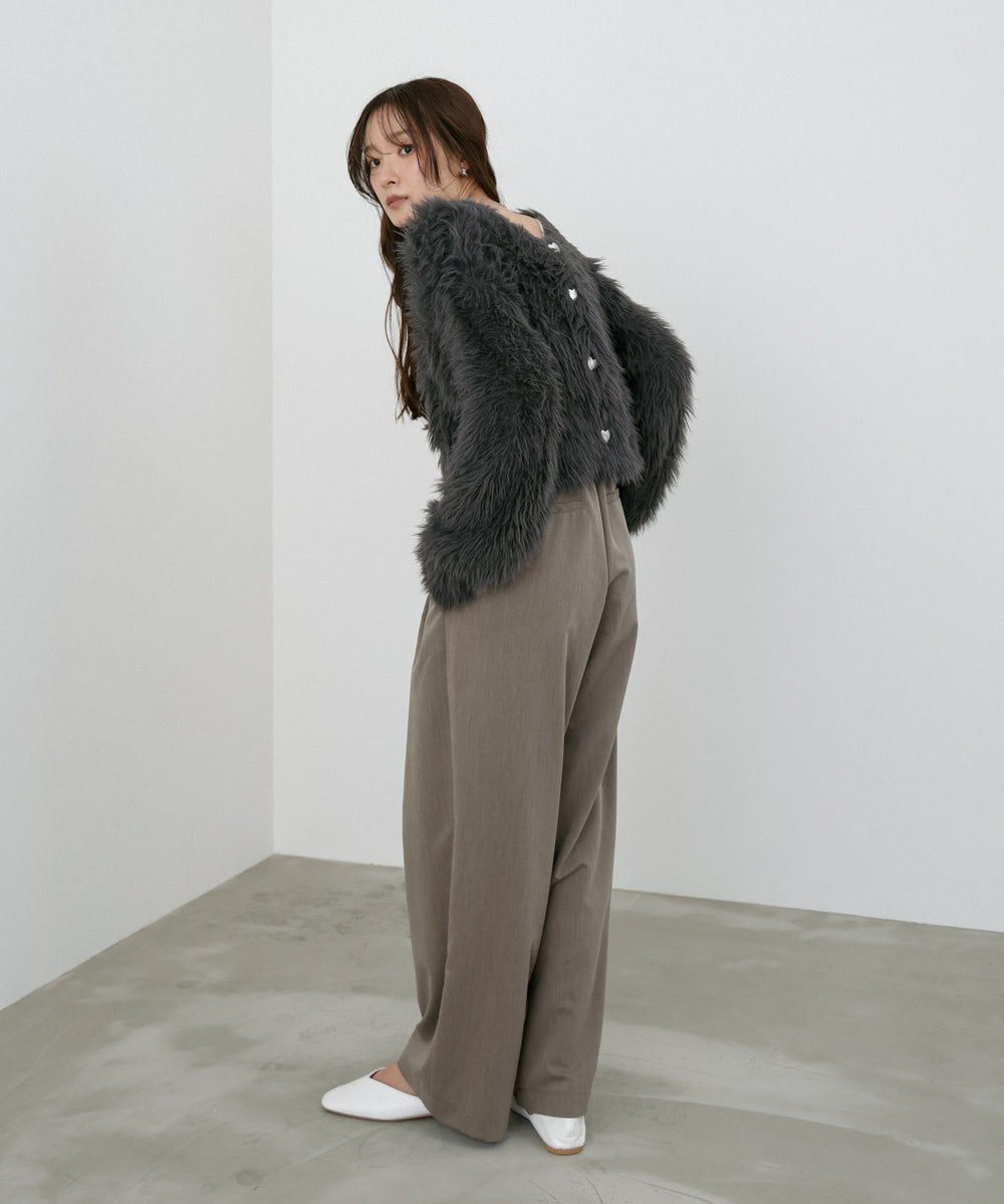 【選べる着丈】前後2WAYハートボタンシャギーニットカーディガン