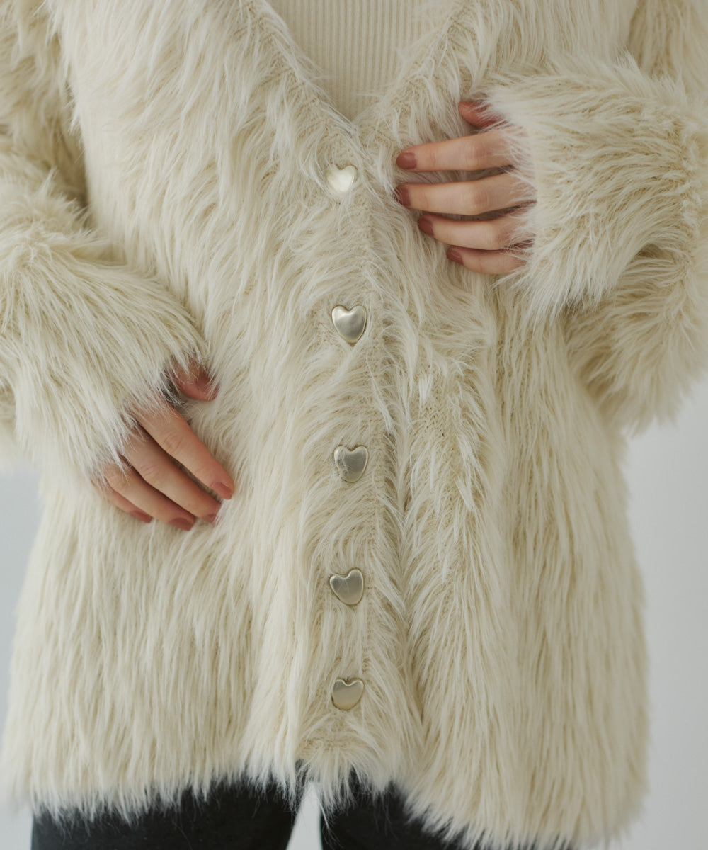 【選べる着丈】前後2WAYハートボタンシャギーニットカーディガン