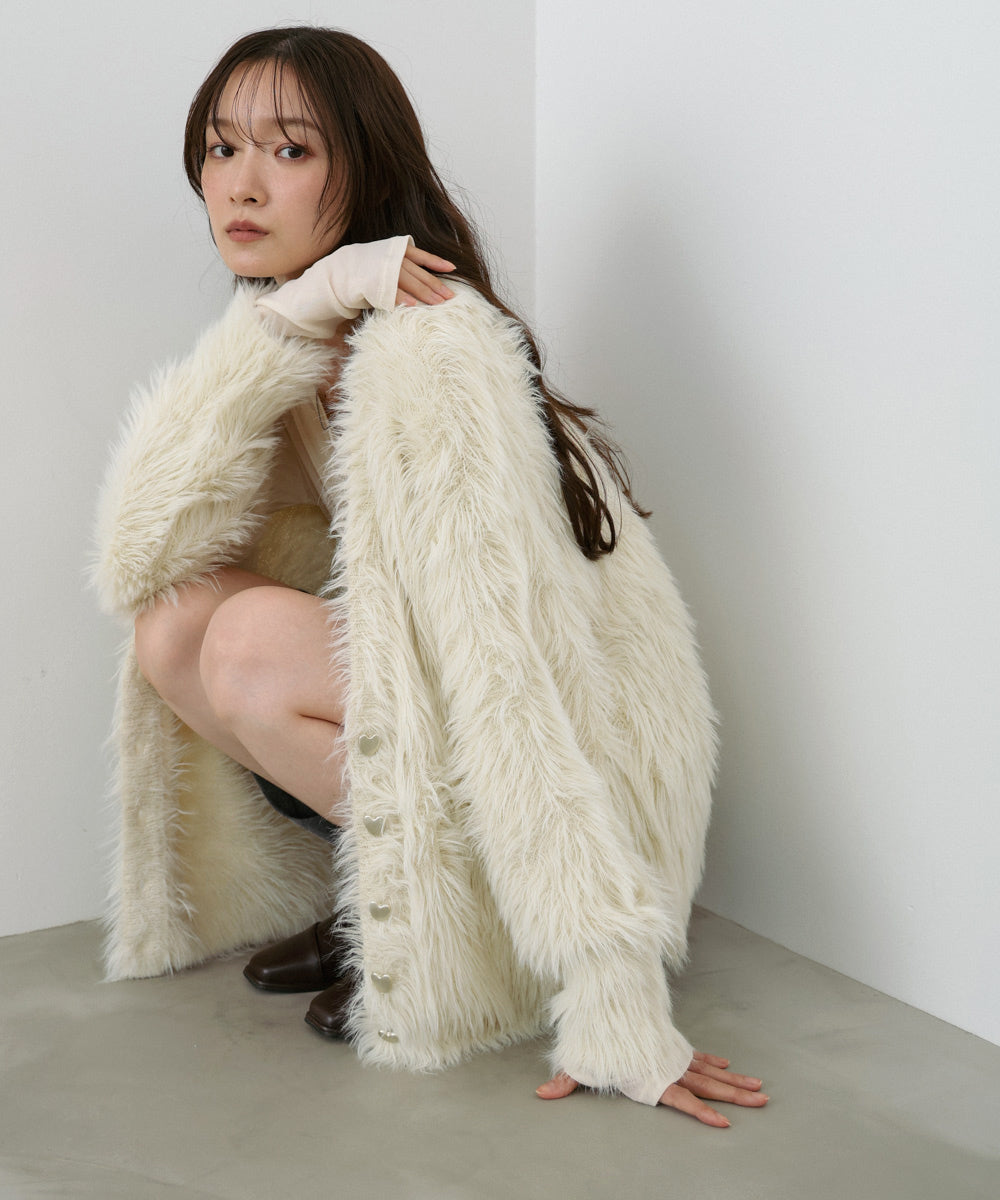 【選べる着丈】前後2WAYハートボタンシャギーニットカーディガン