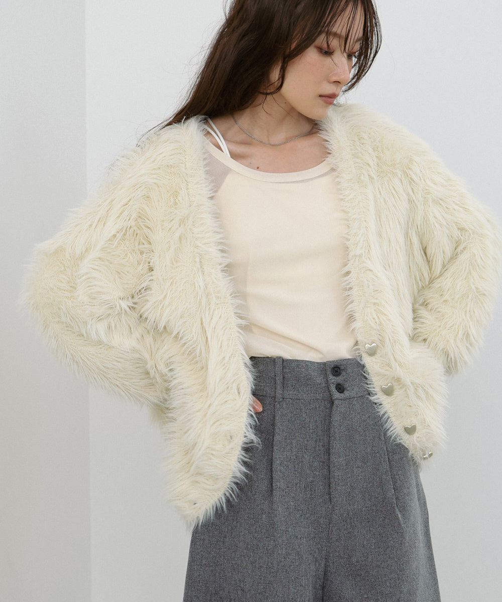 【選べる着丈】前後2WAYハートボタンシャギーニットカーディガン