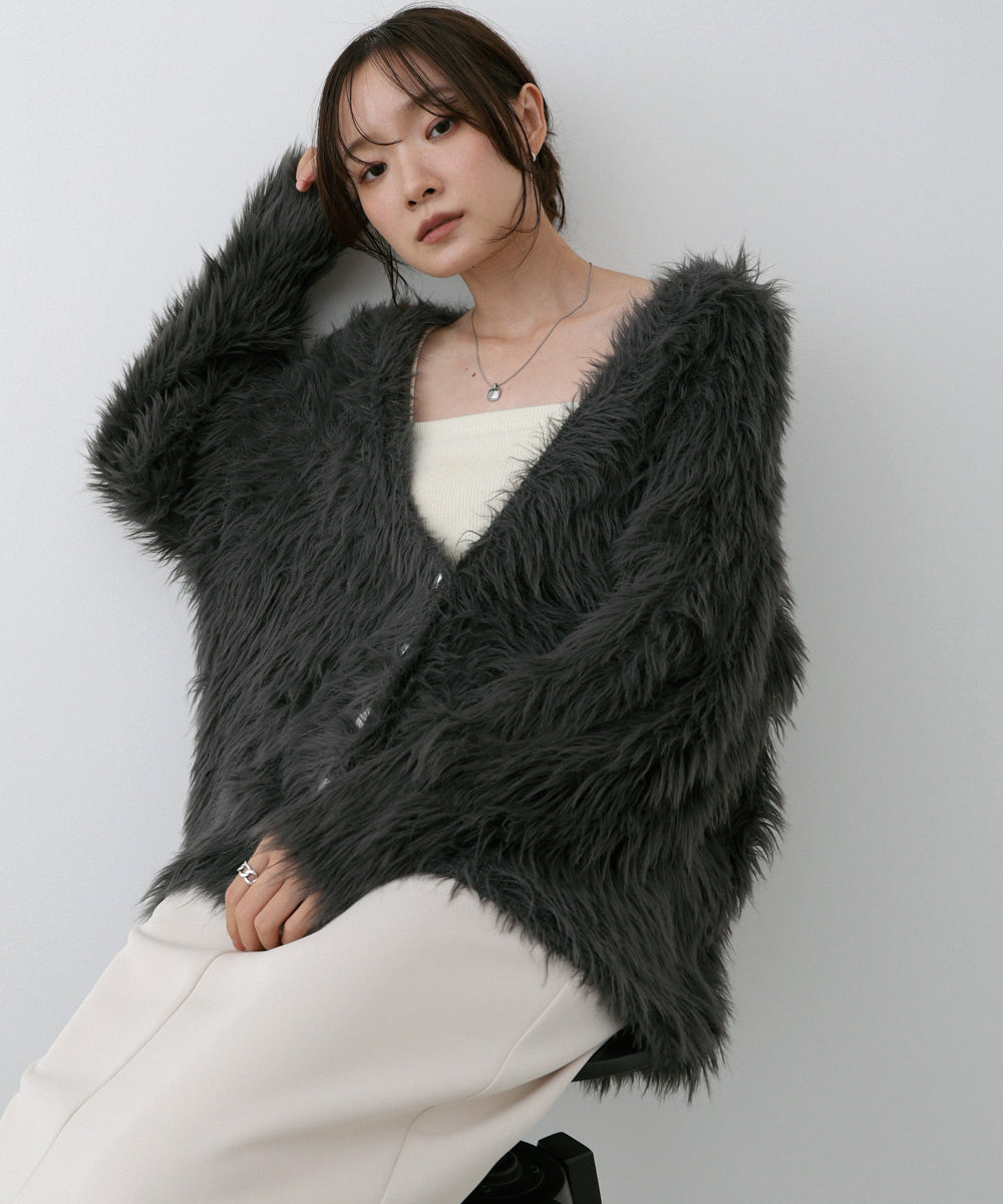 【選べる着丈】前後2WAYハートボタンシャギーニットカーディガン