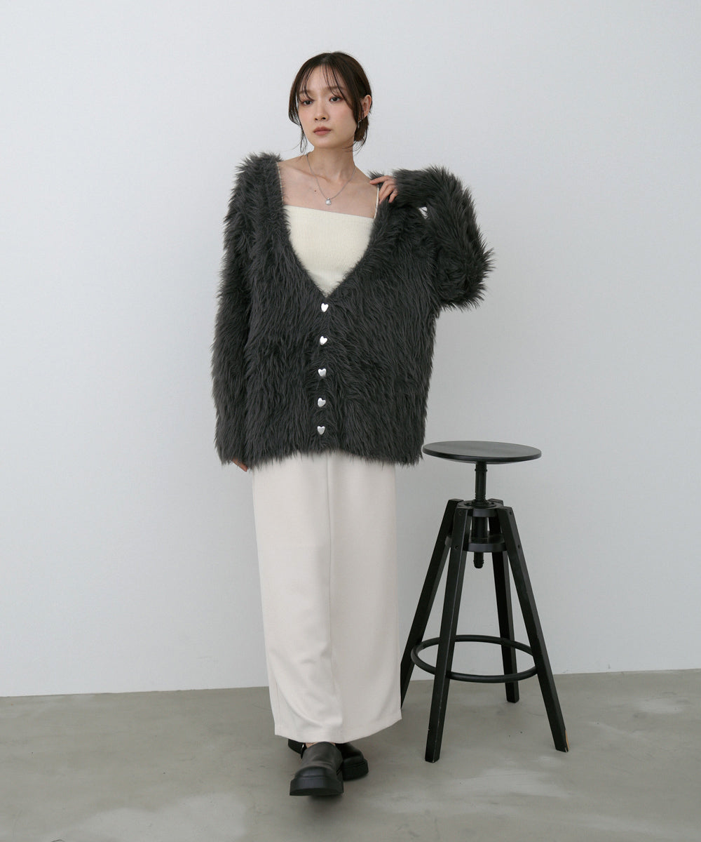 【選べる着丈】前後2WAYハートボタンシャギーニットカーディガン