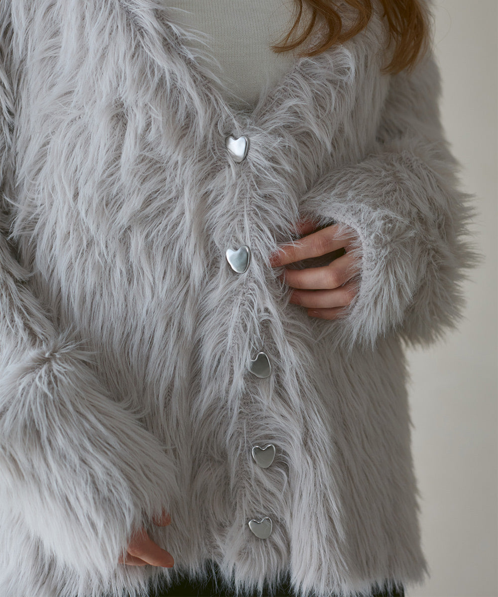 【選べる着丈】前後2WAYハートボタンシャギーニットカーディガン