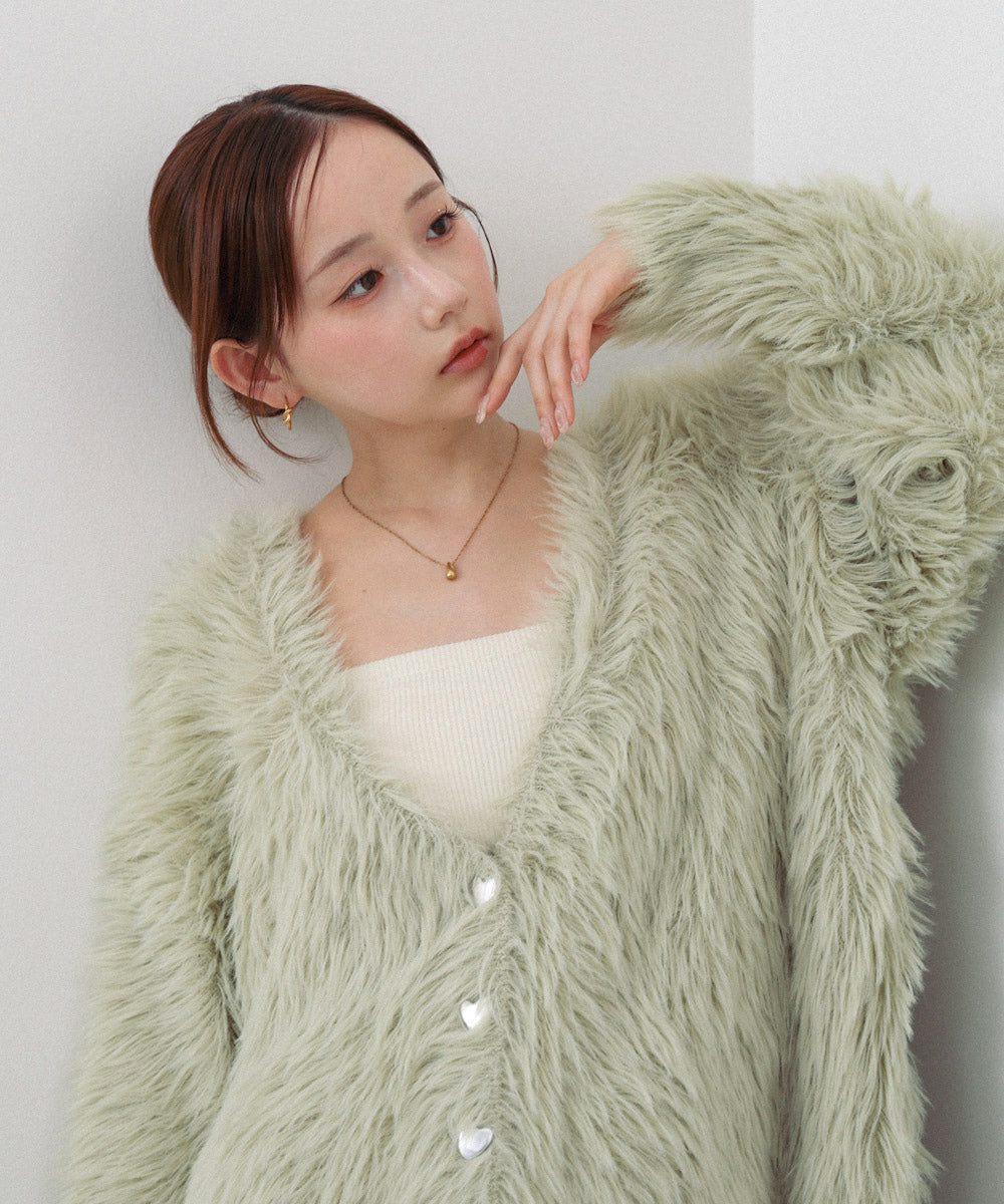 【選べる着丈】前後2WAYハートボタンシャギーニットカーディガン