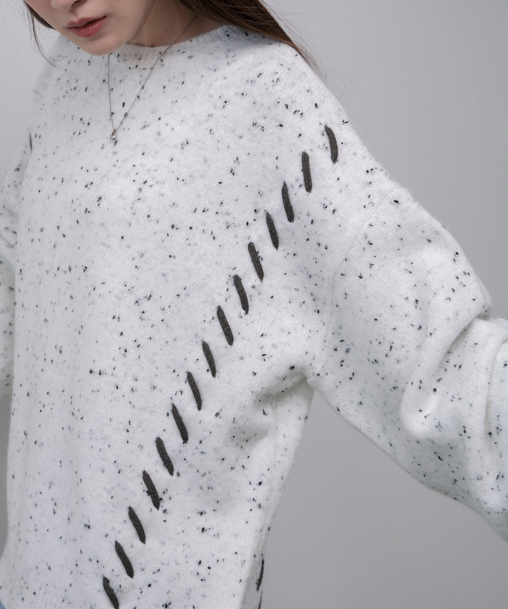 チョコチップ風ネップ 編み上げニットトップス