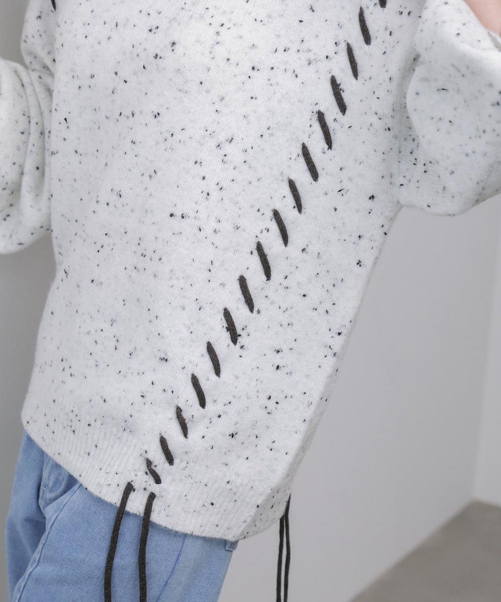 チョコチップ風ネップ 編み上げニットトップス