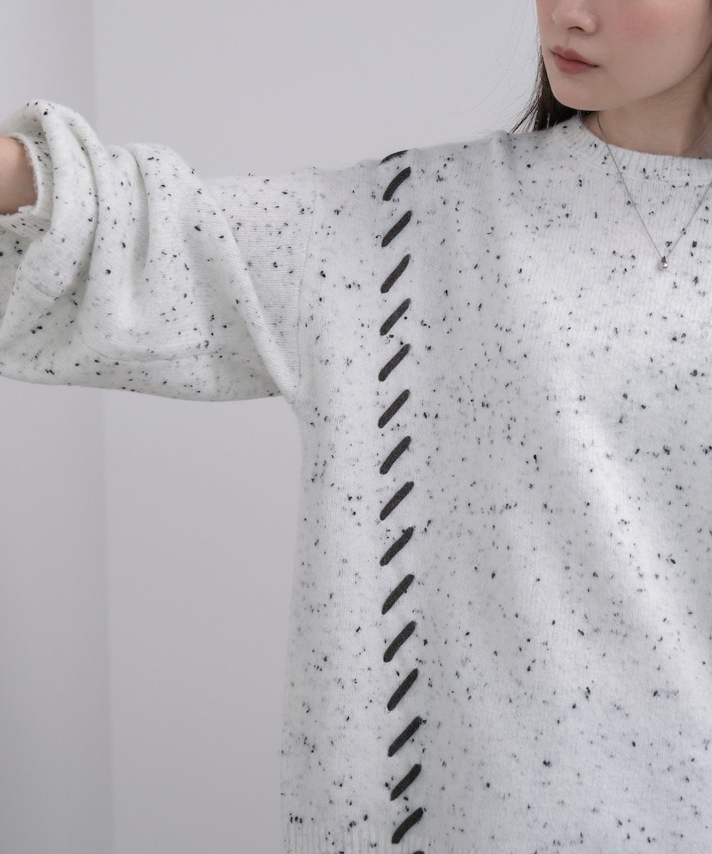 チョコチップ風ネップ 編み上げニットトップス