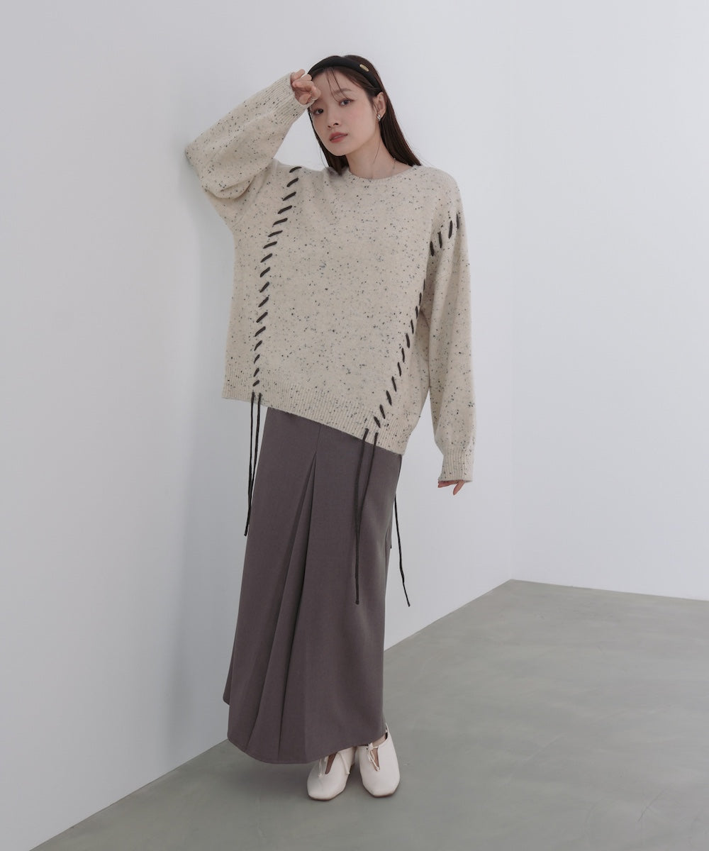 チョコチップ風ネップ 編み上げニットトップス