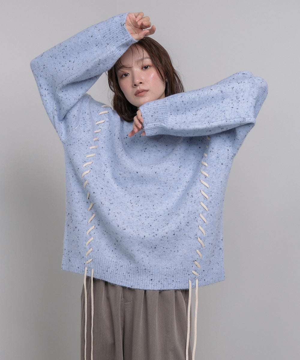 チョコチップ風ネップ 編み上げニットトップス