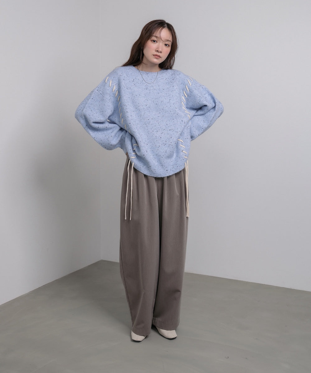 チョコチップ風ネップ 編み上げニットトップス