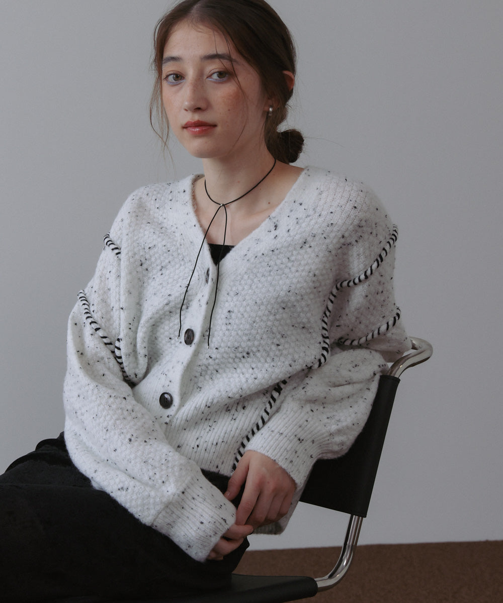 チョコチップ風ネップ ショート丈ニットカーディガン