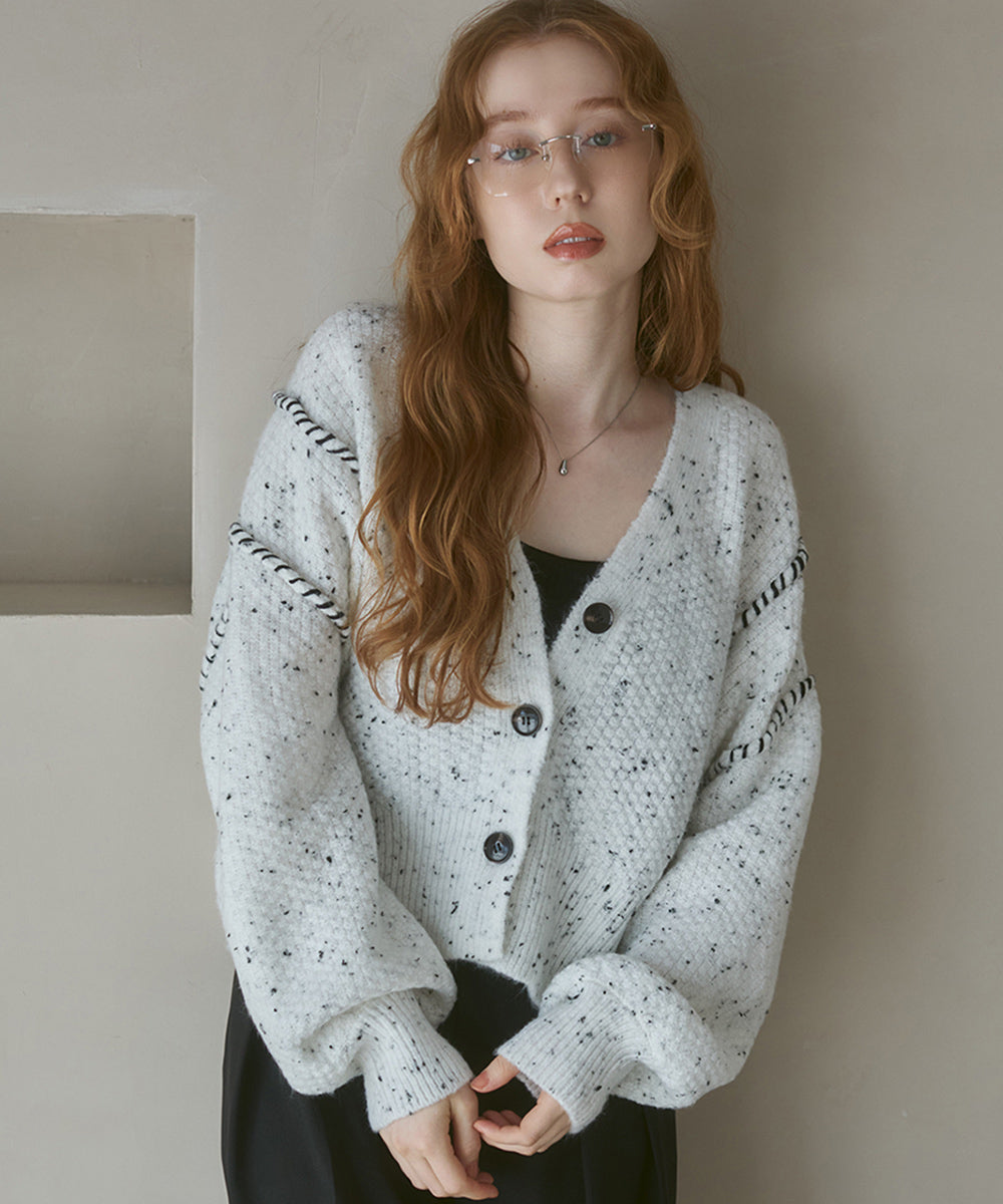チョコチップ風ネップ ショート丈ニットカーディガン