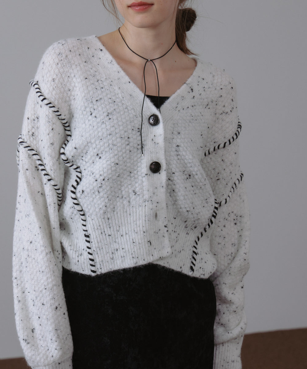 チョコチップ風ネップ ショート丈ニットカーディガン