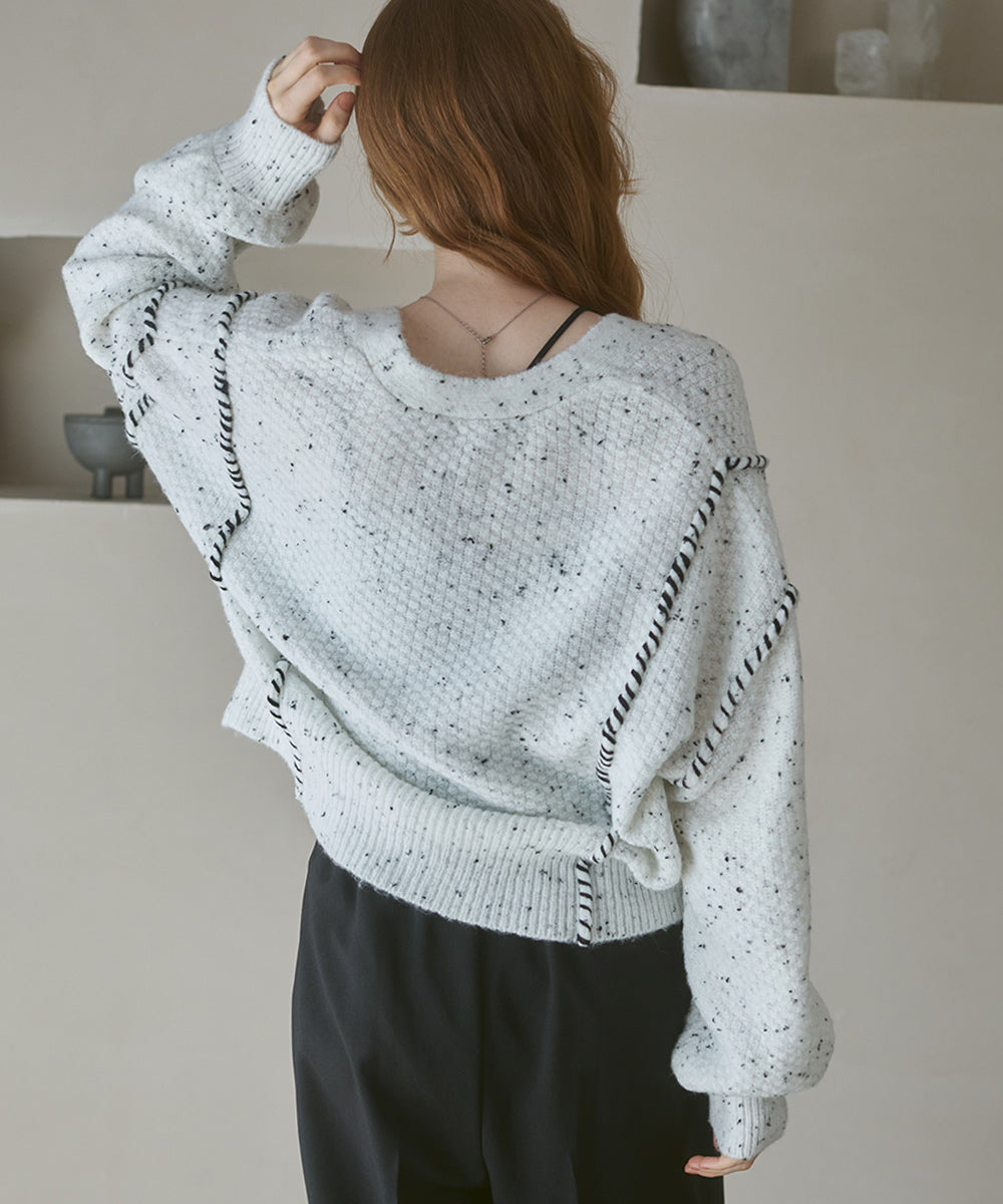 チョコチップ風ネップ ショート丈ニットカーディガン