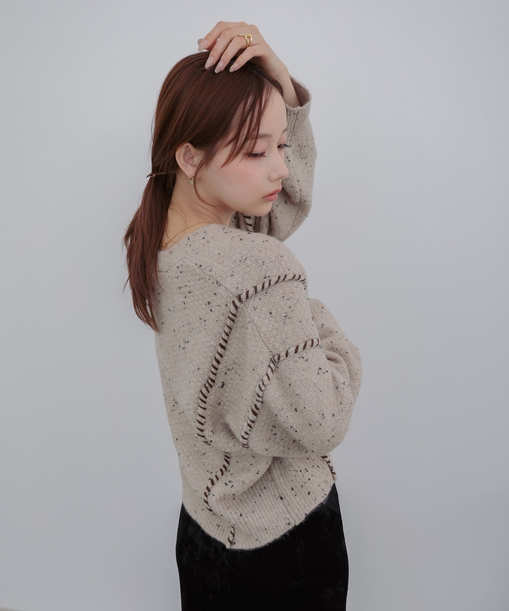 チョコチップ風ネップ ショート丈ニットカーディガン