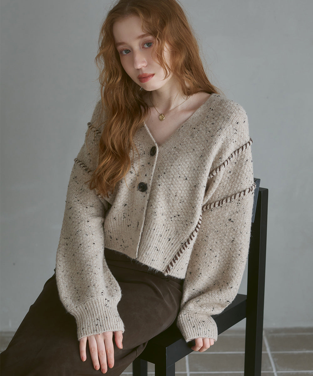 チョコチップ風ネップ ショート丈ニットカーディガン