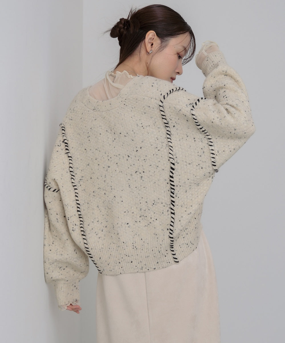 チョコチップ風ネップ ショート丈ニットカーディガン