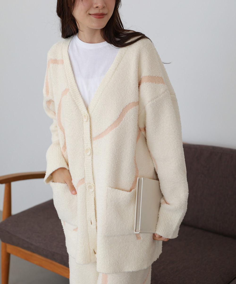 【ルームウェア】ウェーブモチーフふわもちカーディガン
