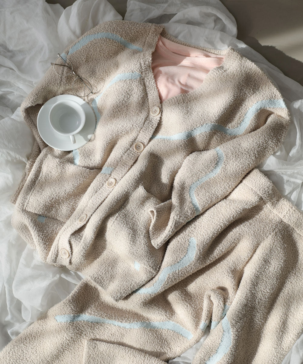 【ルームウェア】ウェーブモチーフふわもちカーディガン