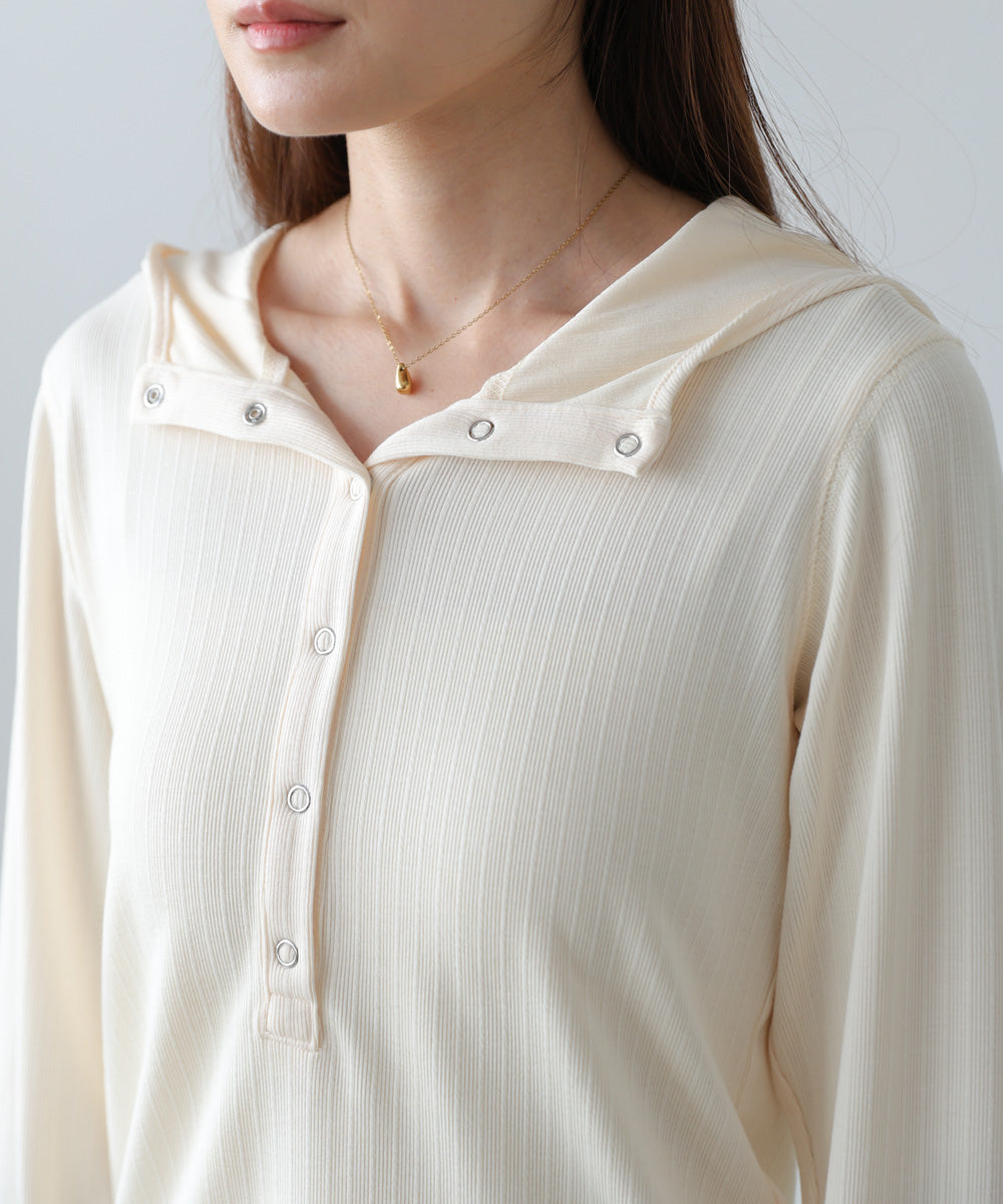 リブフーディーサムホール付カットトップス