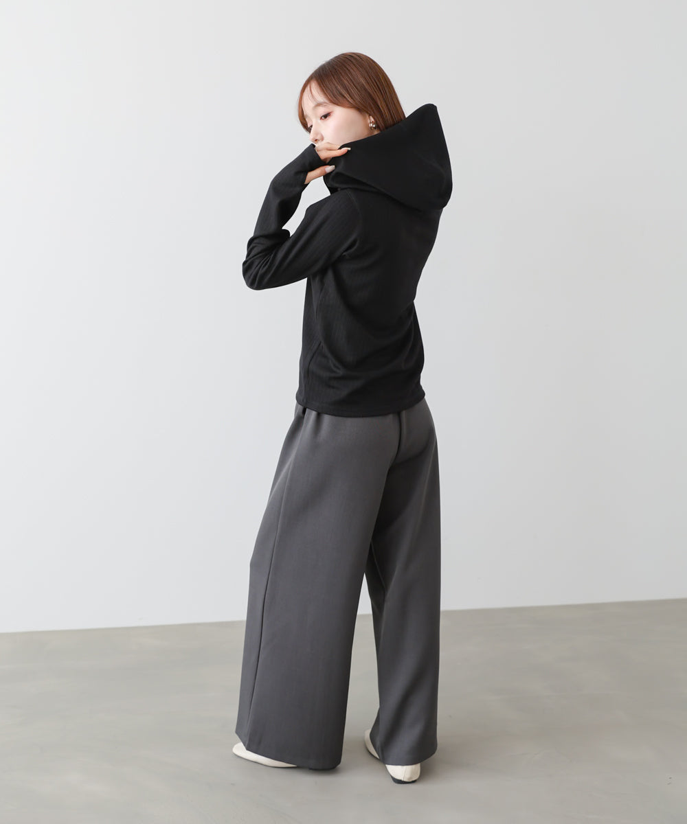 リブフーディーサムホール付カットトップス