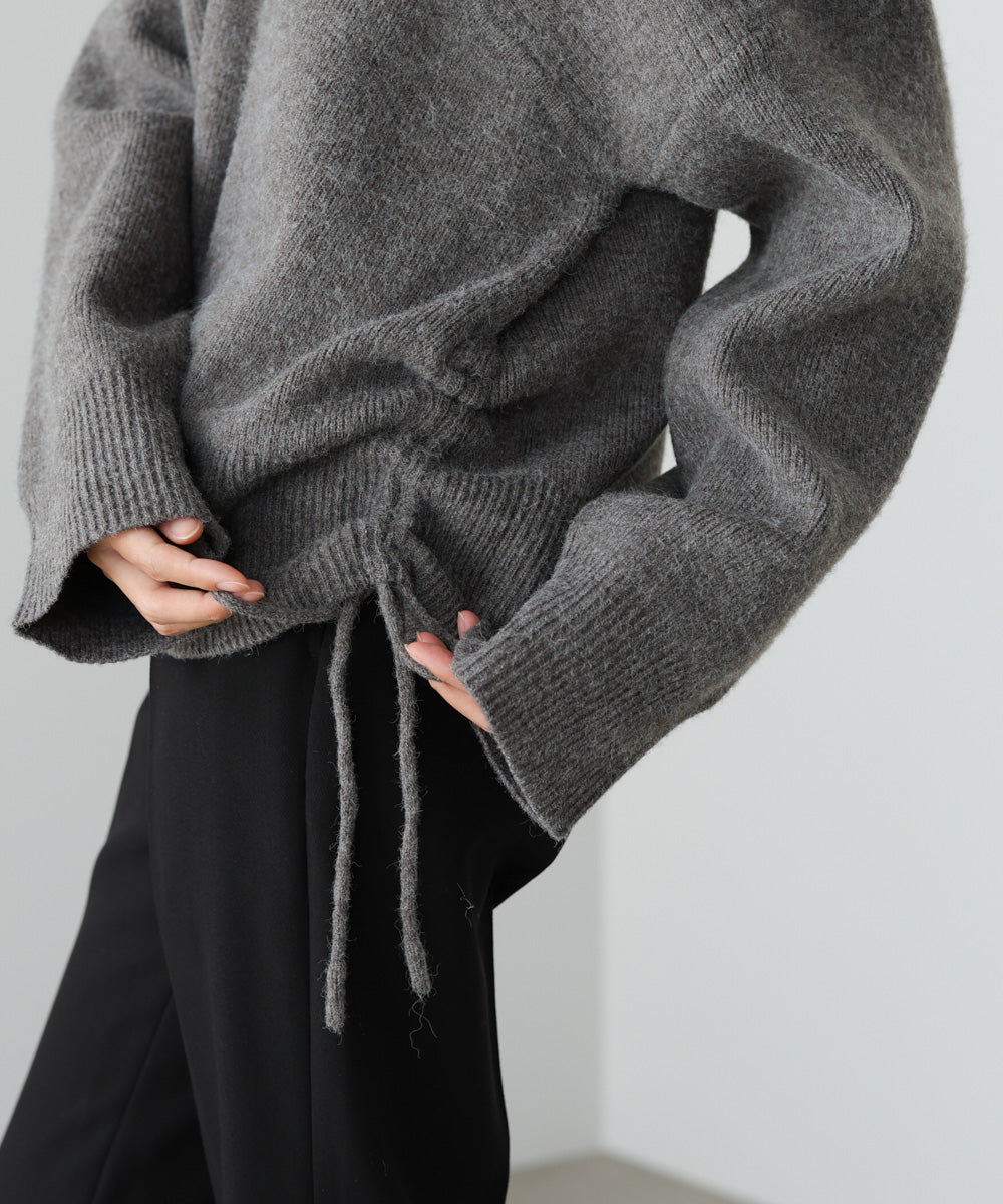 襟付きリブ切替サイドドロストニットトップス