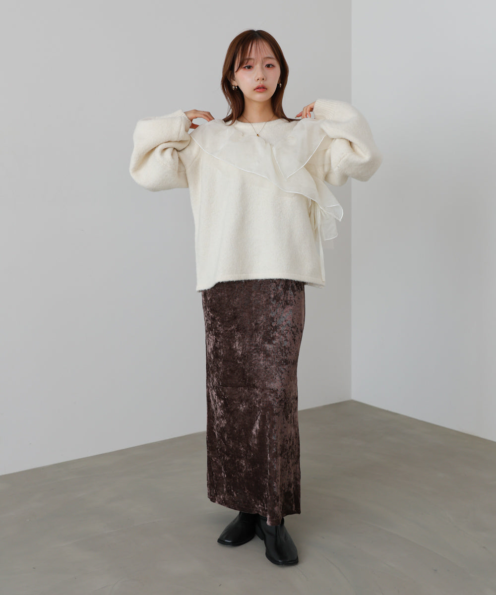 アシンメトリーフリルニットトップス