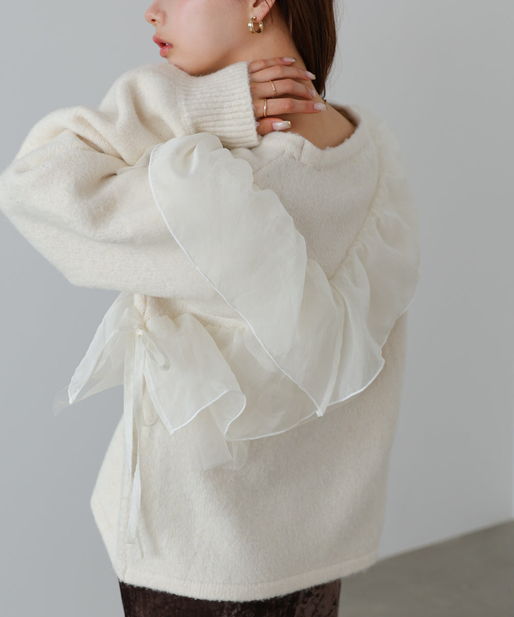 アシンメトリーフリルニットトップス