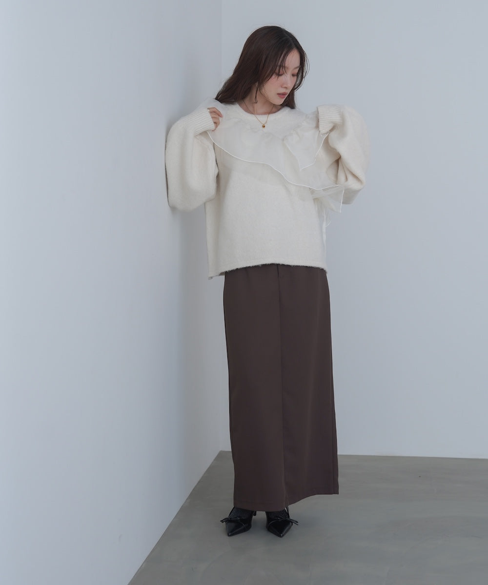 アシンメトリーフリルニットトップス