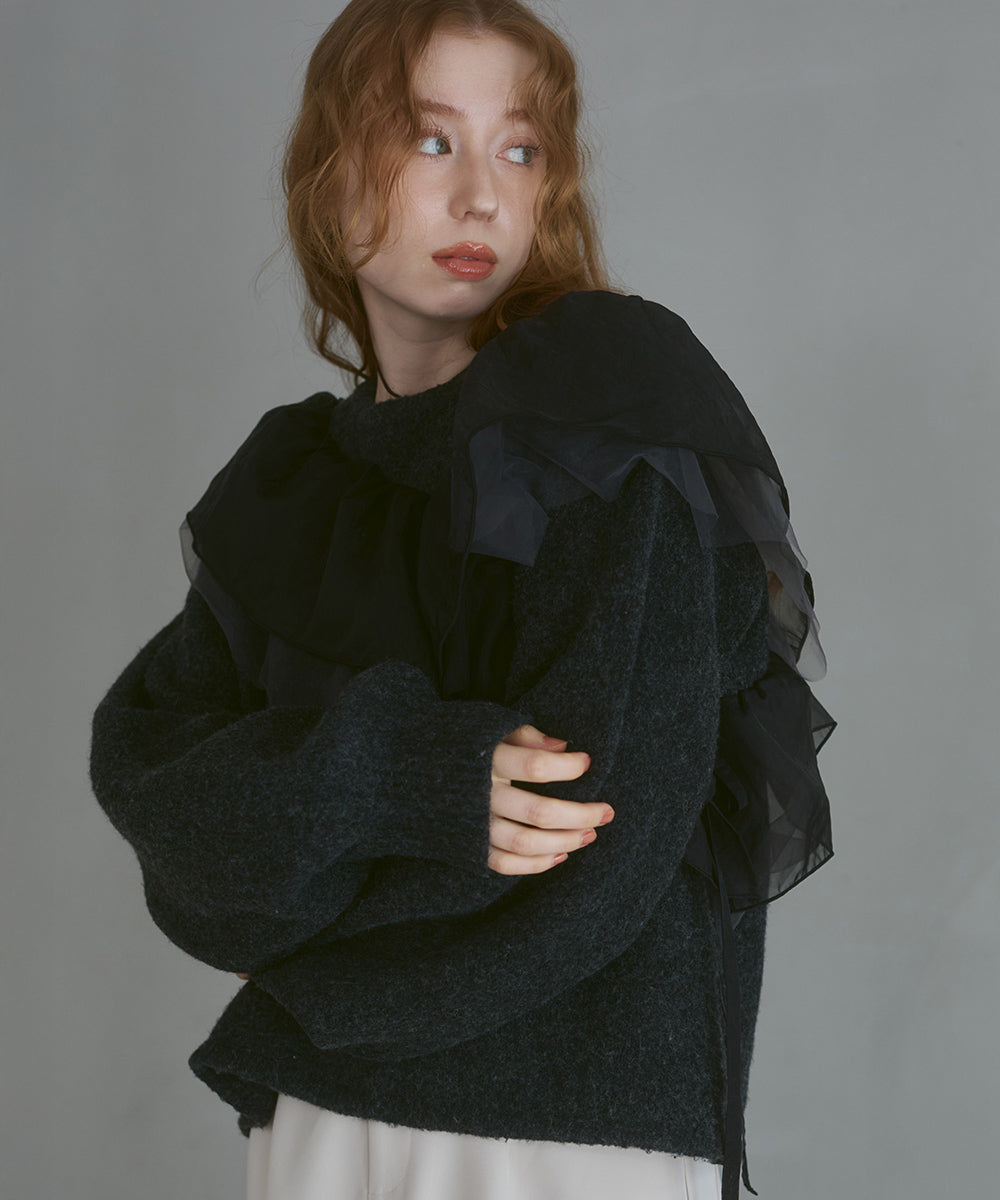 アシンメトリーフリルニットトップス