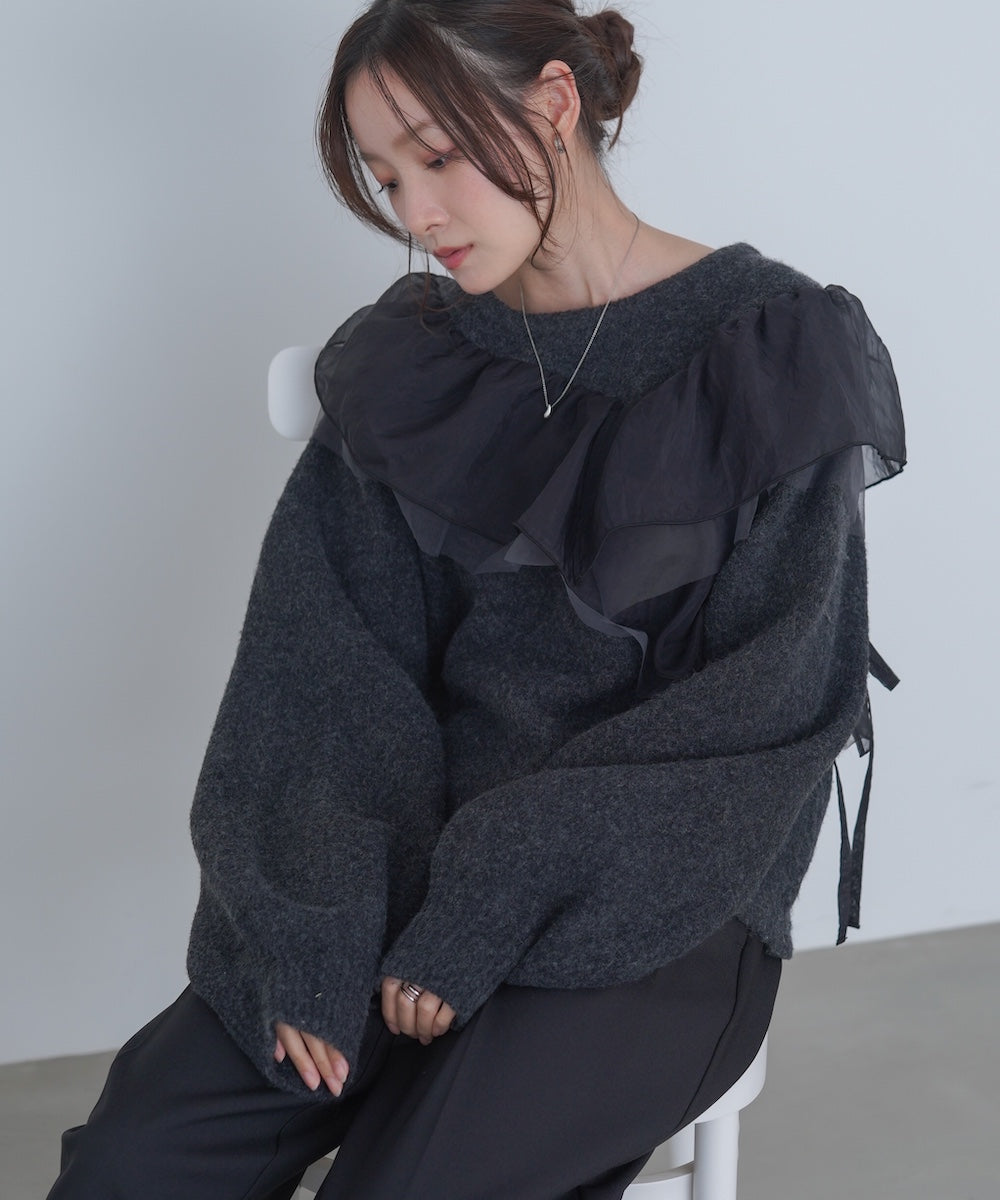 アシンメトリーフリルニットトップス