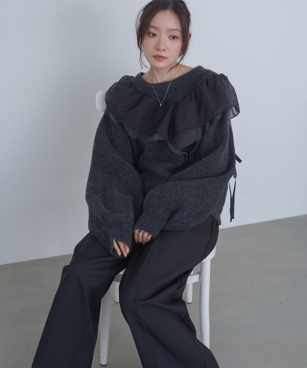 アシンメトリーフリルニットトップス